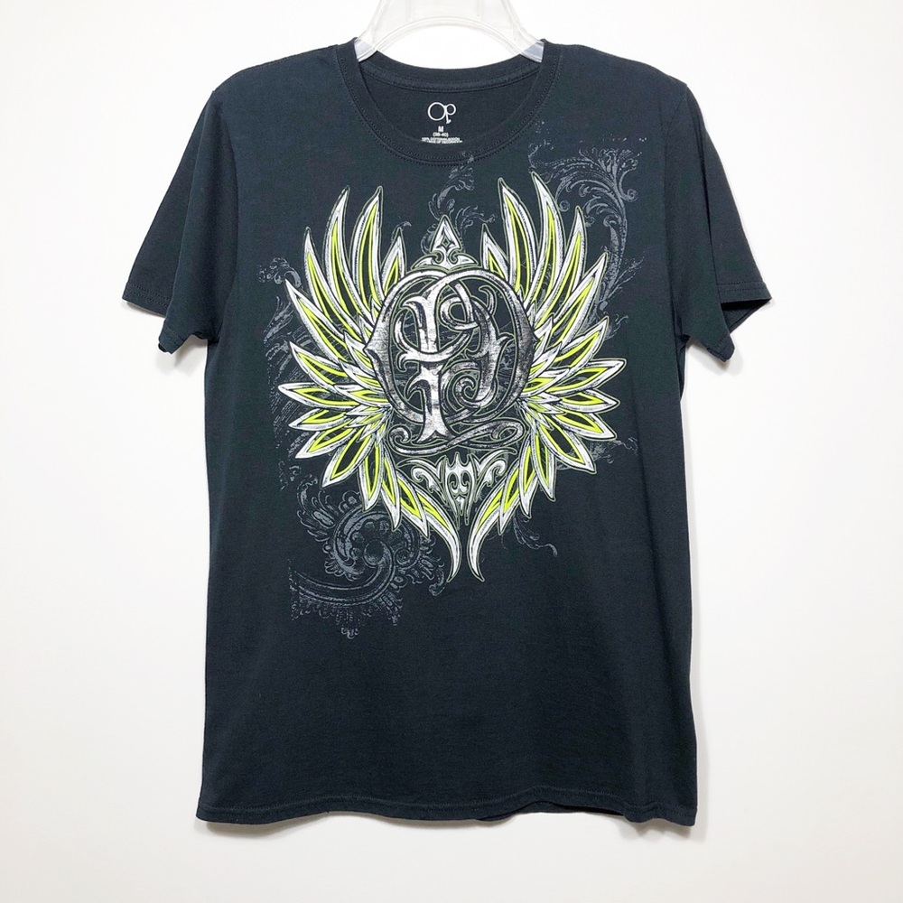 OP Graphic Tee Neon Green Silver on Black Size M